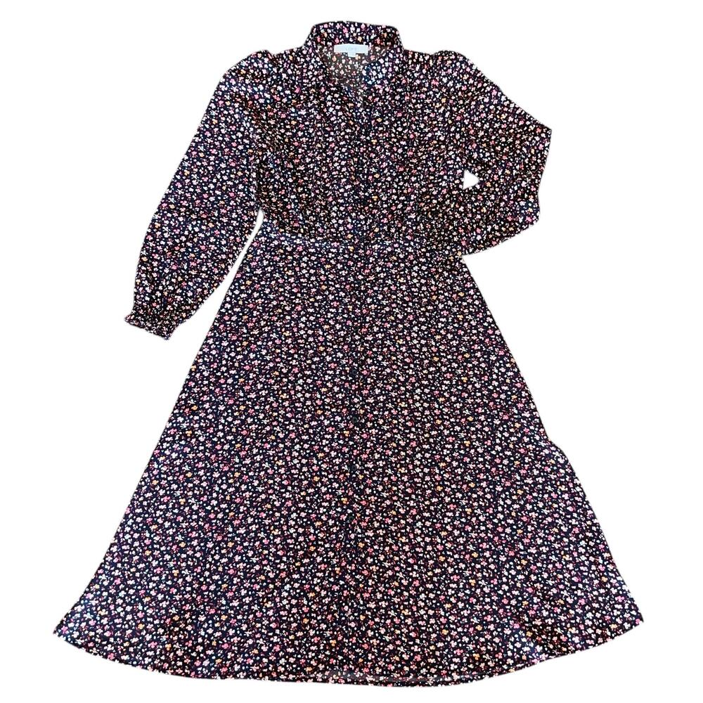 Loft Floral Button Up Midi Shirt Dress